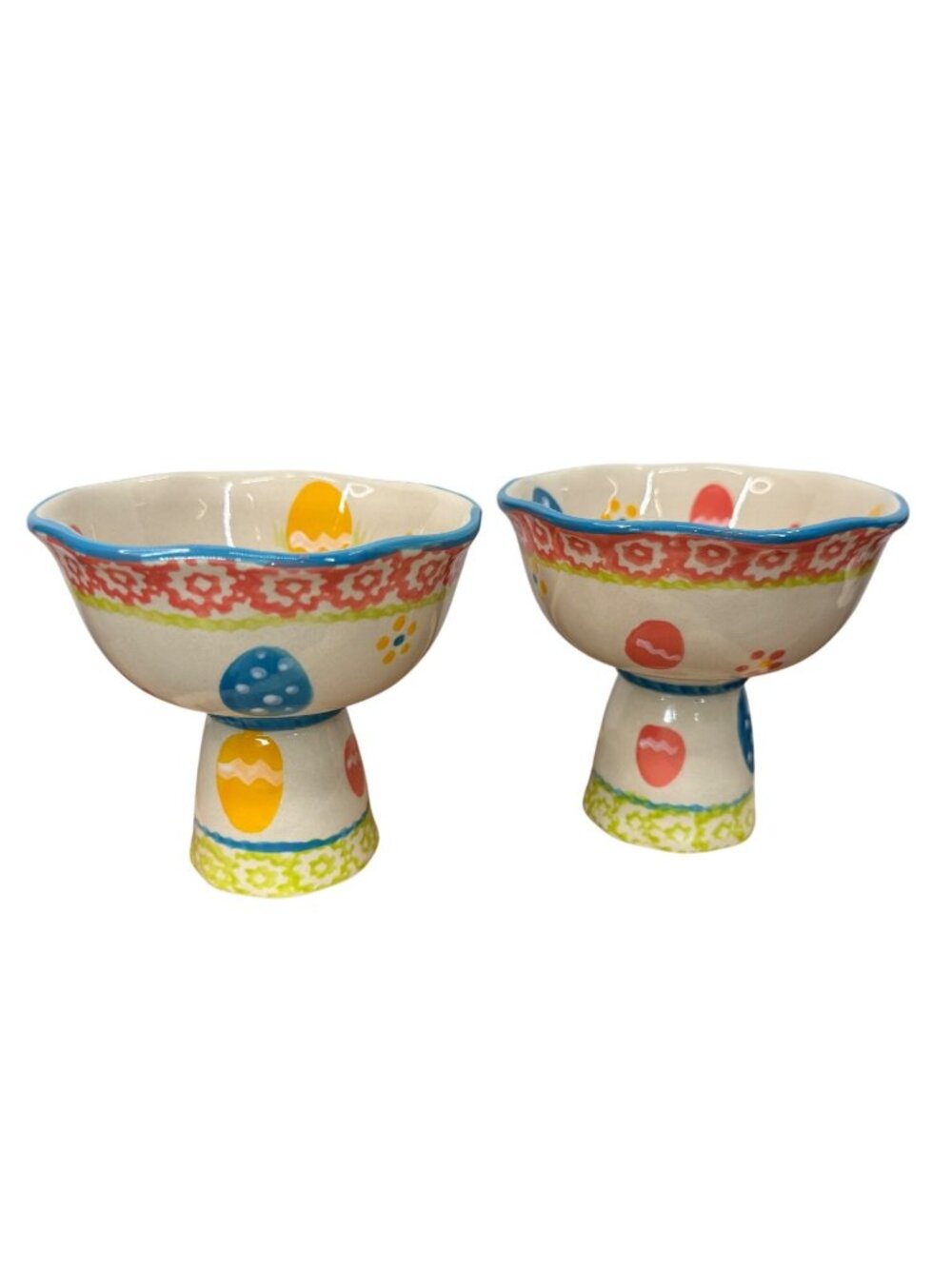 Temp-tations Egg Hunt Pedestal Parfait Cups Bowls Set Easter Ceramic 8 oz